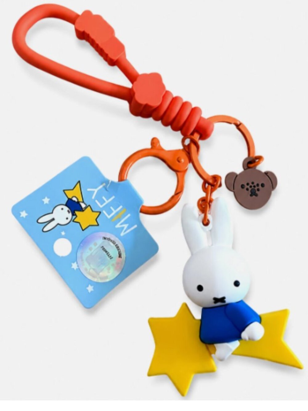 New Miffy Key Fob Keychain Yellow Stars Blue Rabbit Clip Ring Bag Tote Holder